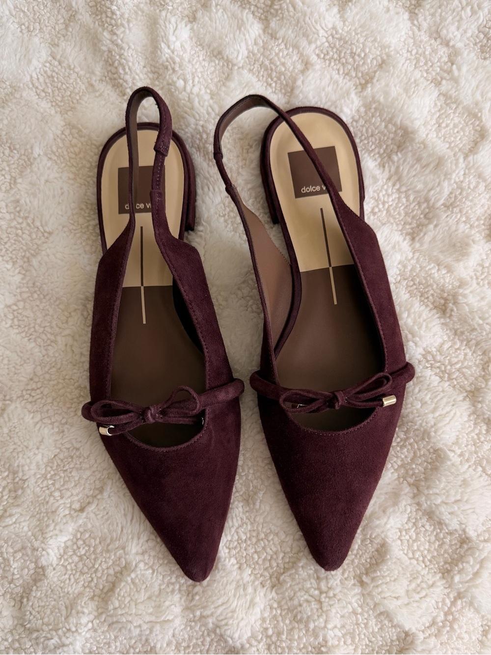 Dolce Vita Wine Suede Pointed Slingback Flats with Bow